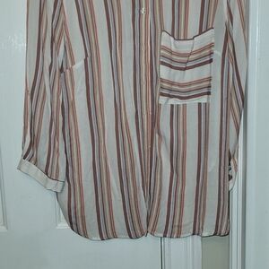 Mix It Women's Striped Red, White & Blue Button Up Blouse